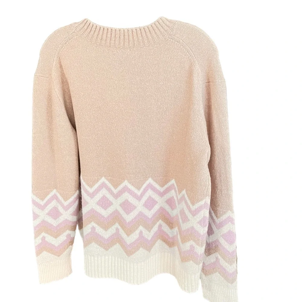 J. CREW Geometric Fair Isle Crewneck Sweater Heather Khaki Ivory Women's Size S